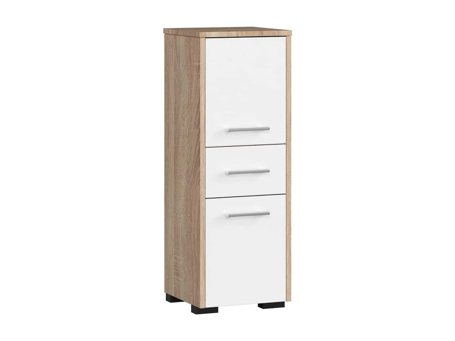 Badezimmersäule, 2 Türen, 1 Schublade, 140 x 30 x 30 cm, Sonoma-Eiche, mattweiß