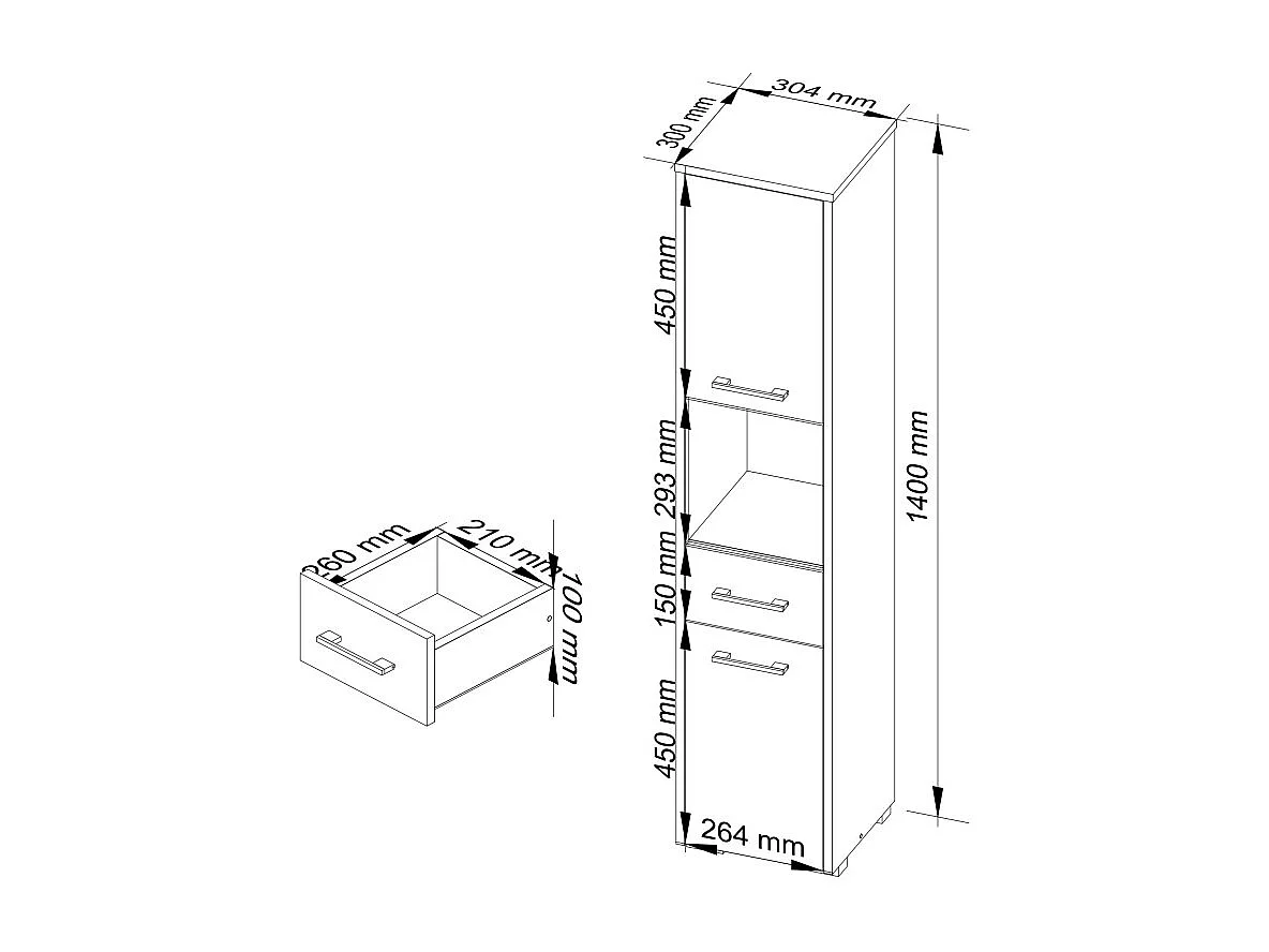 Colonne salle de bain, 2 portes, 1 tiroir, 140 x 30 x 30 cm, Chêne Sonoma, blanc mat