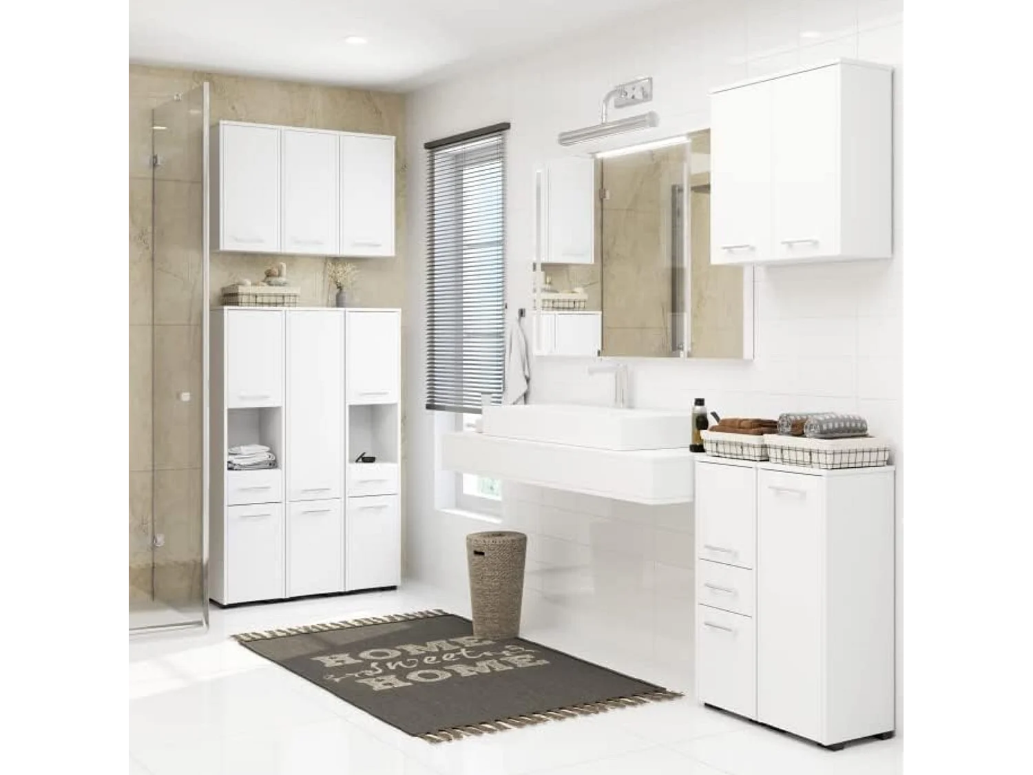 Badezimmersäule, 2 Türen, 1 Schublade, 140 x 30 x 30 cm, mattweiß