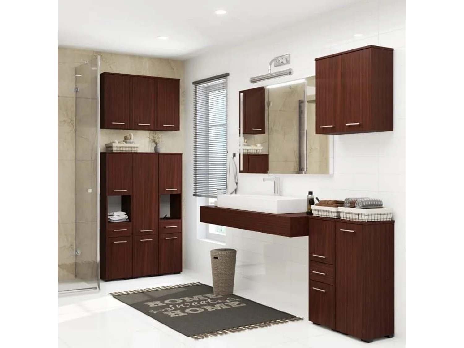 Coluna de banheiro com 2 armários e gaveta, d: h: 140 cm, l: 30 cm, d: 30 cm wengué