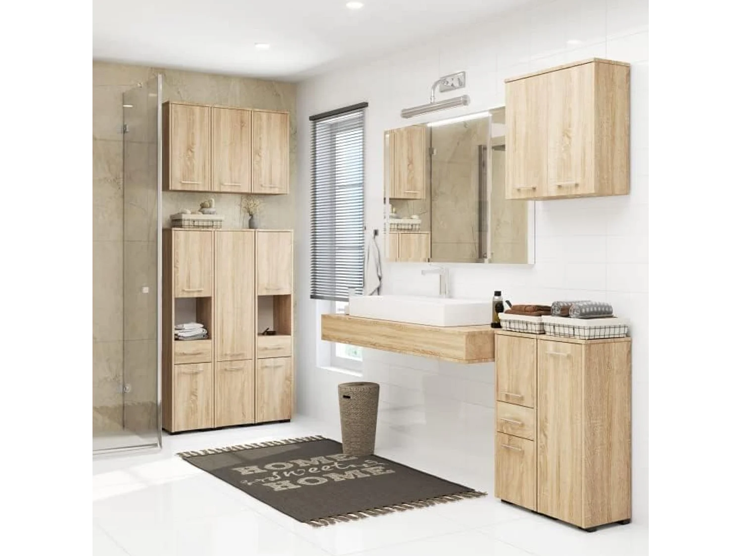 Badezimmersäule, 2 Türen, 1 Schublade, 140 x 30 x 30 cm, Sonoma-Eiche