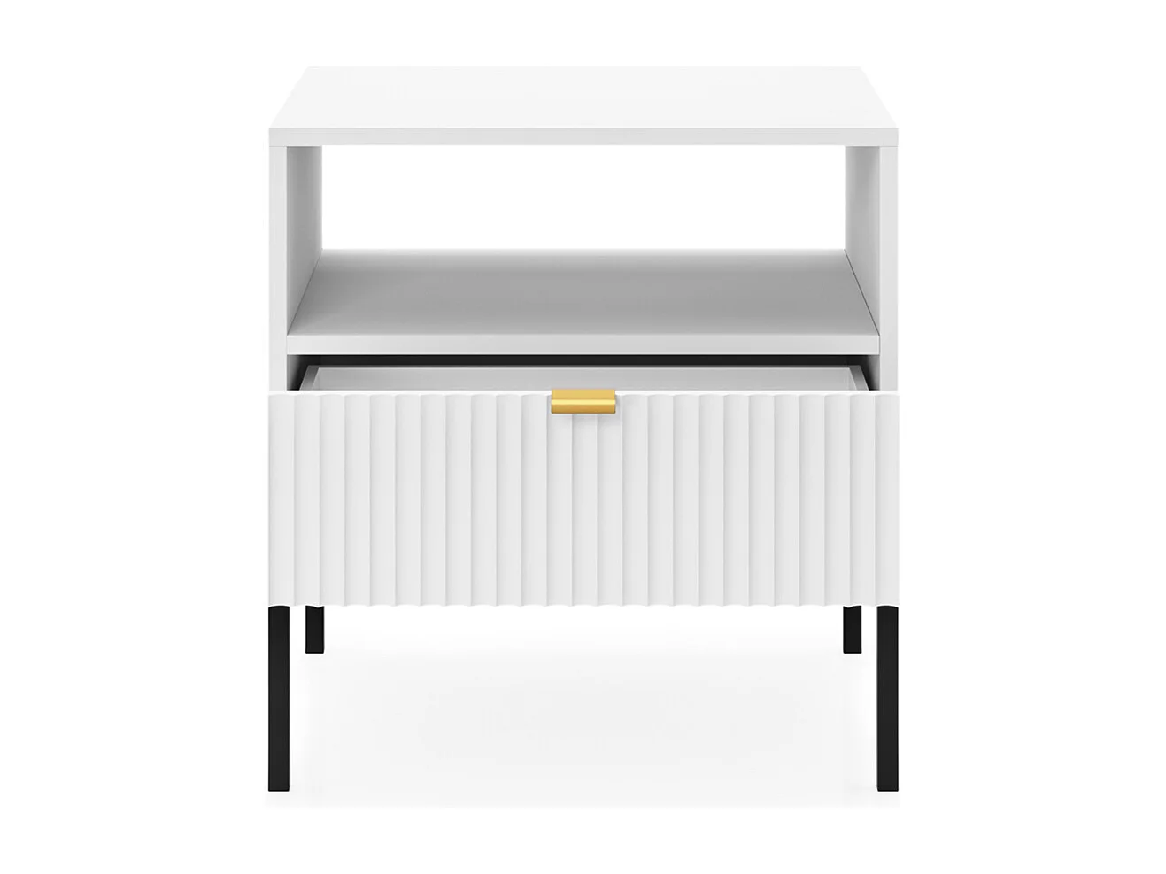 NACHTTISCH: Weiß, Schwarz, 54 x 56 x 39 cm, goldene Griffe