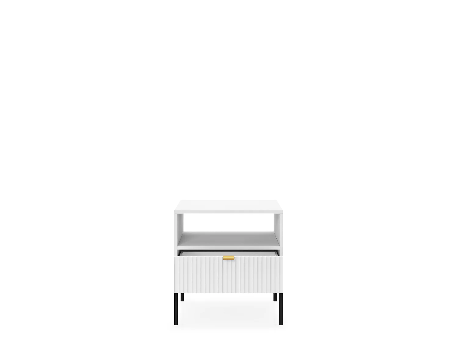 Table de chevet : 2 tiroirs, Blanc, Noir, 54 x 56 x 39 cm, poignées dorées