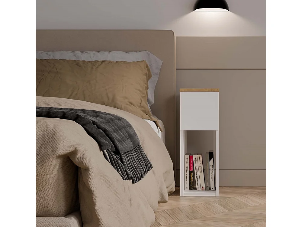 Table de chevet, blanc / chêne Artisan, 20 x 55 x 30 cm