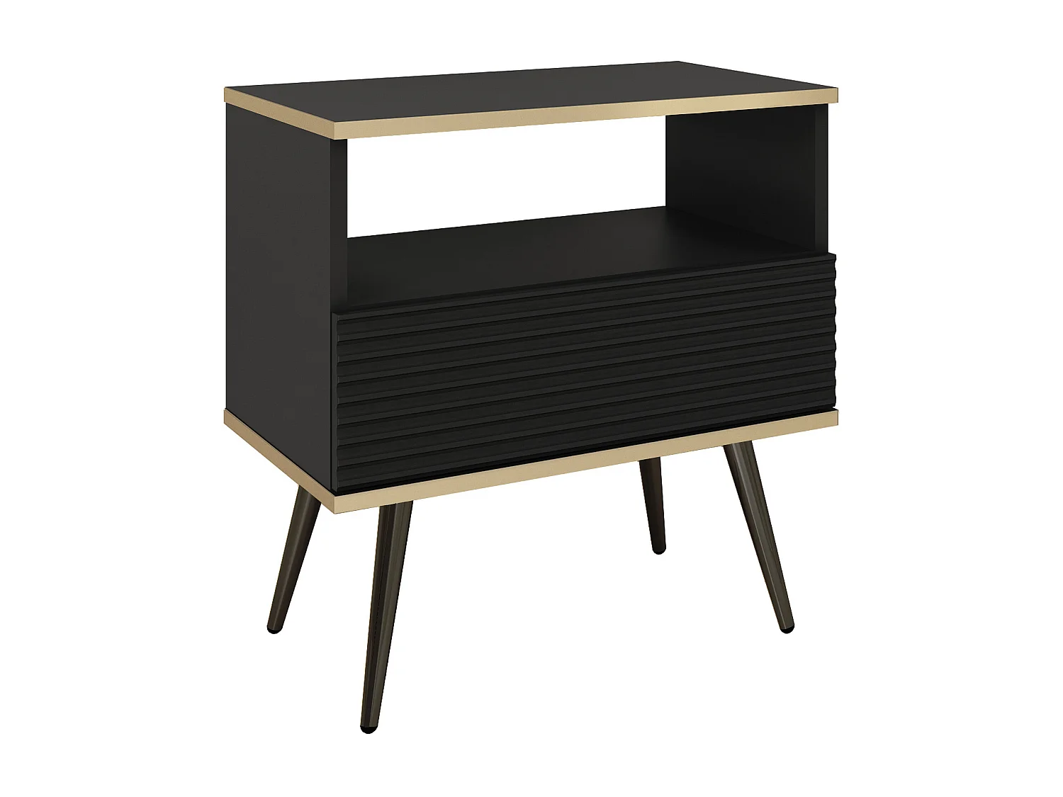 Table de chevet : Noir, pieds noirs, 54 x 59 x 39 cm, façades rainures