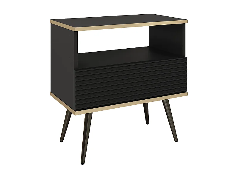 Table de chevet : Noir, pieds noirs, 54 x 59 x 39 cm, façades rainures