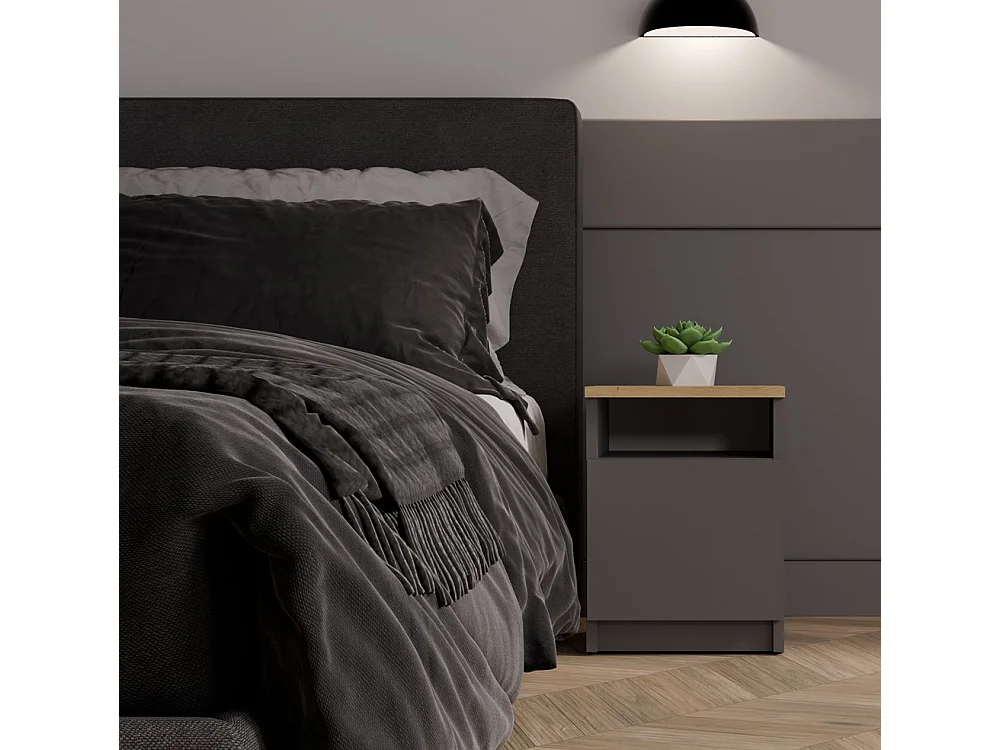 Table de chevet, anthracite / chêne Artisan, 30 x 40 x 30 cm