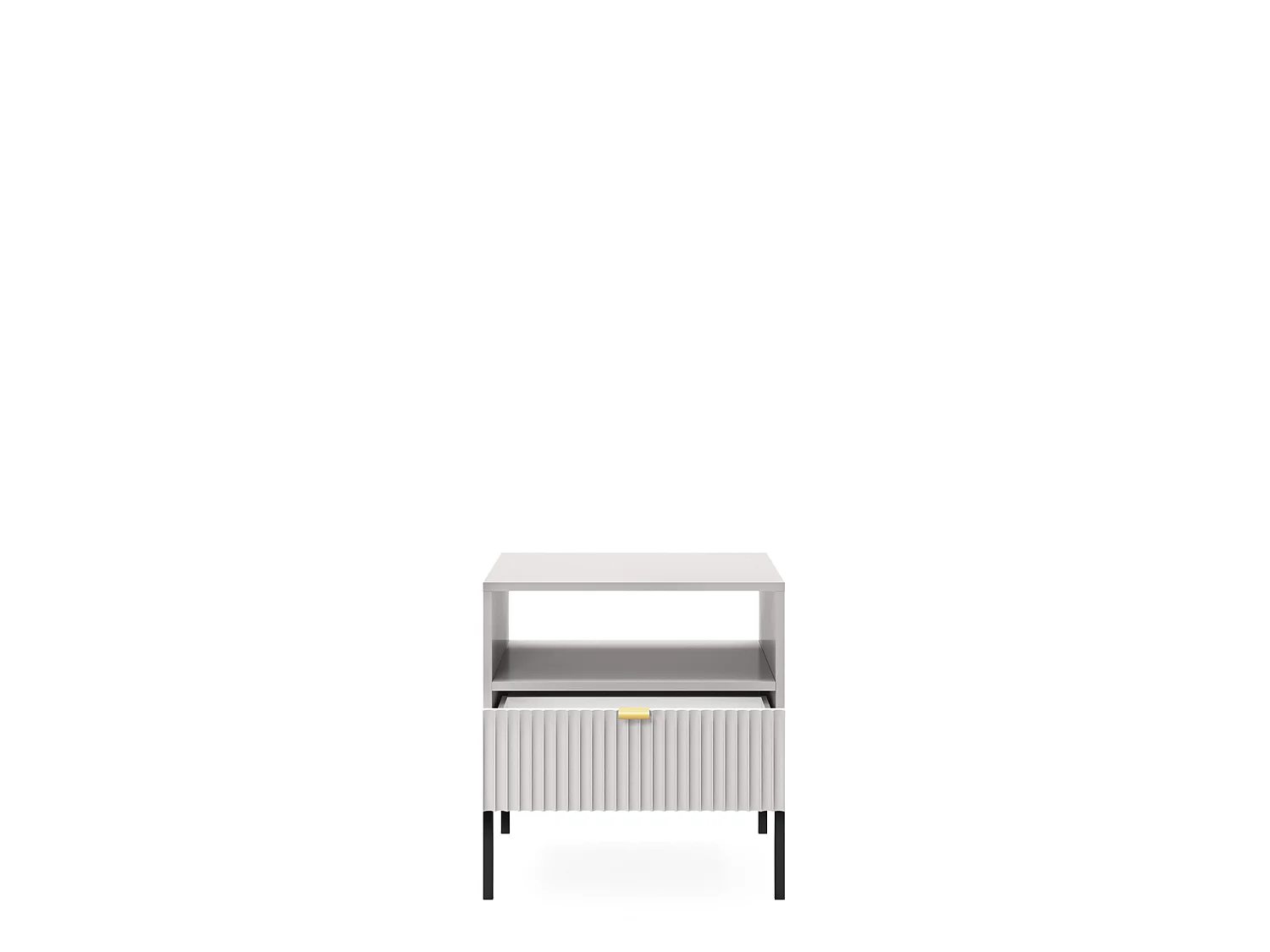 Table de chevet : 2 tiroirs, Gris, Noir, 54 x 56 x 39 cm, poignées dorées