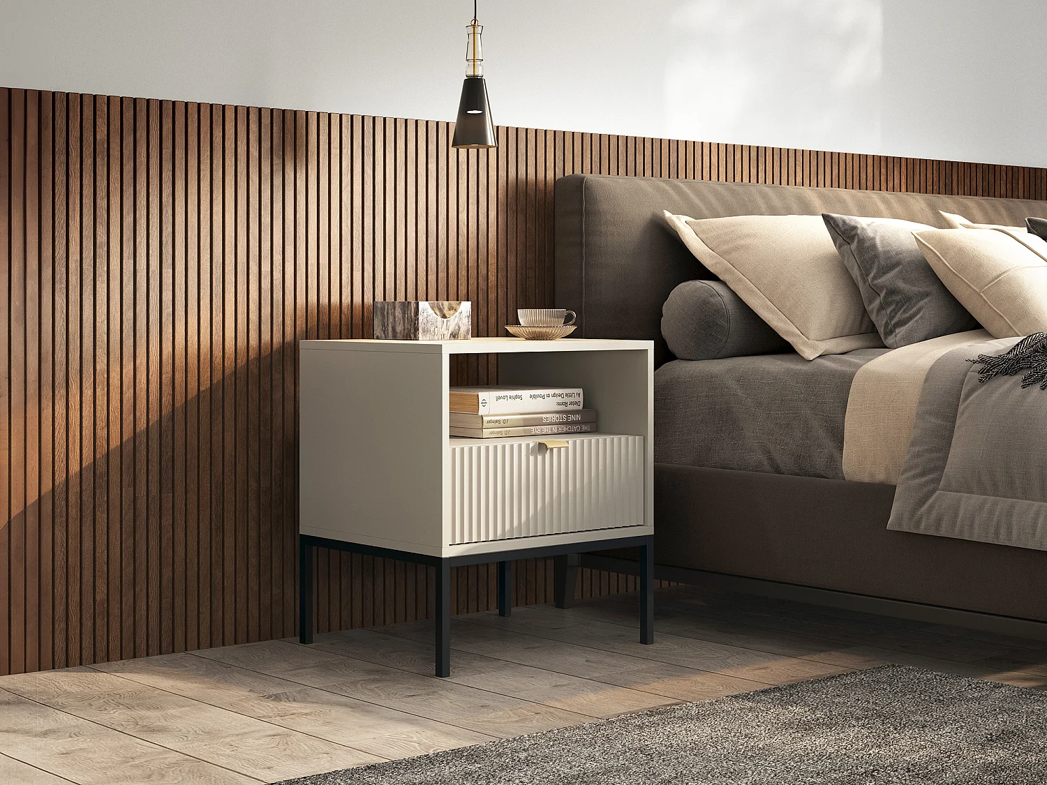 NACHTTISCH: Kaschmir, Schwarz, 54x 56 x 39 cm, goldene Griffe