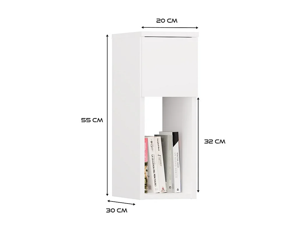 Table de chevet, blanche, 20 x 55 x 30 cm