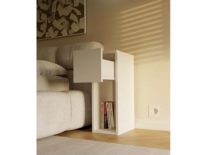 Table de chevet, blanche, 20 x 55 x 30 cm