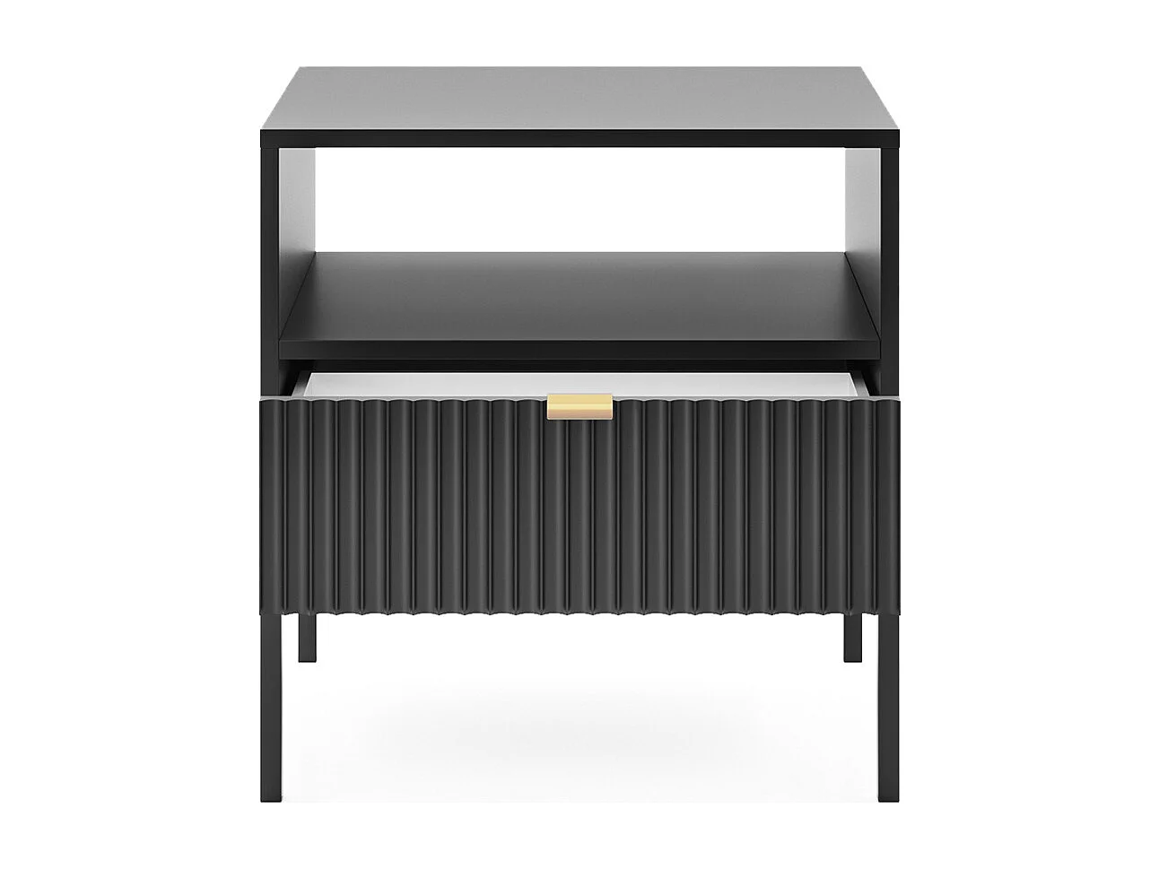 NACHTTISCH: Schwarz, Schwarz, 54 x 56 x 39 cm, goldene Griffe