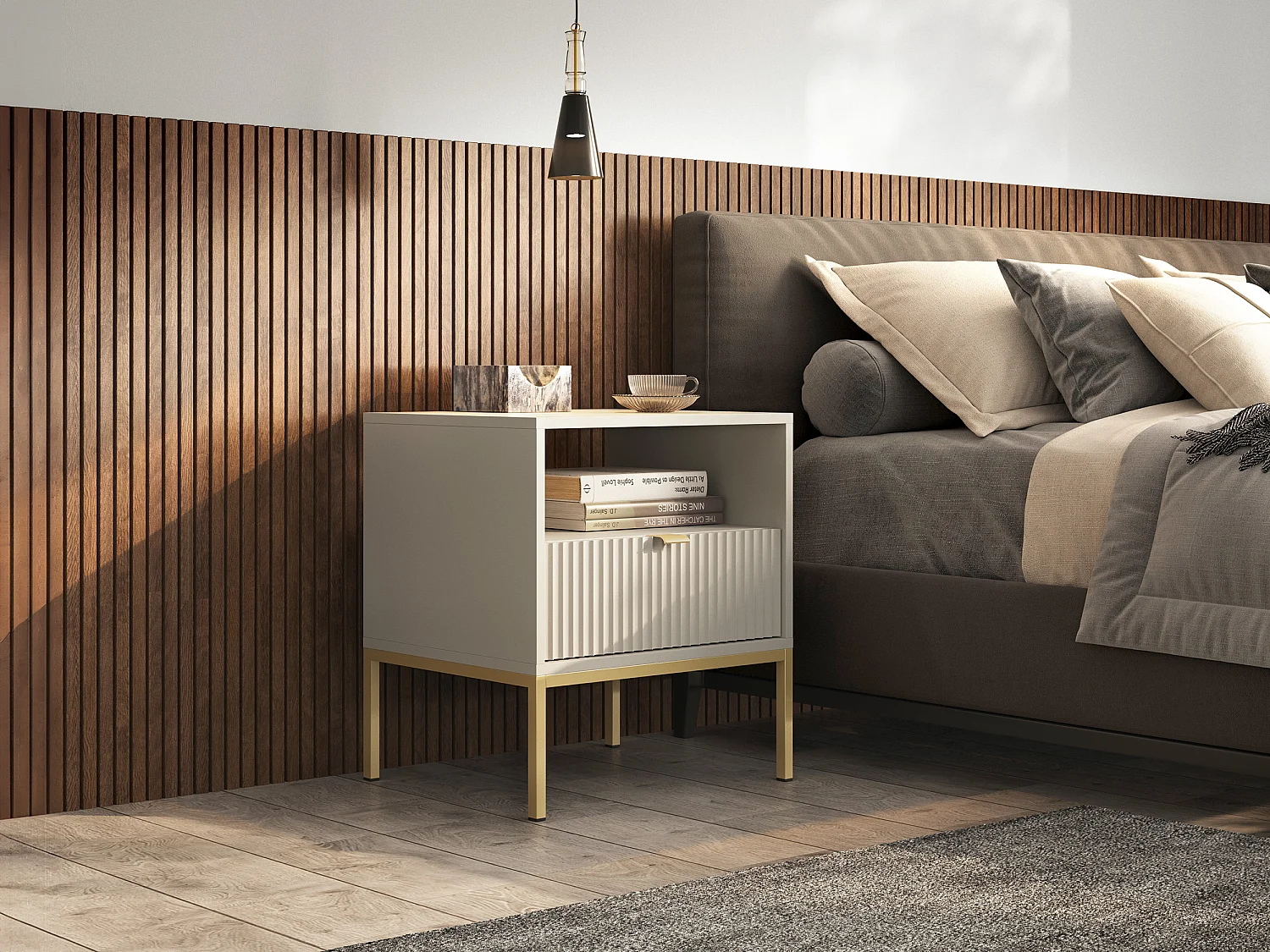 NACHTTISCH: Kaschmir, Gold, 54x 56 x 39 cm, goldene Griffe