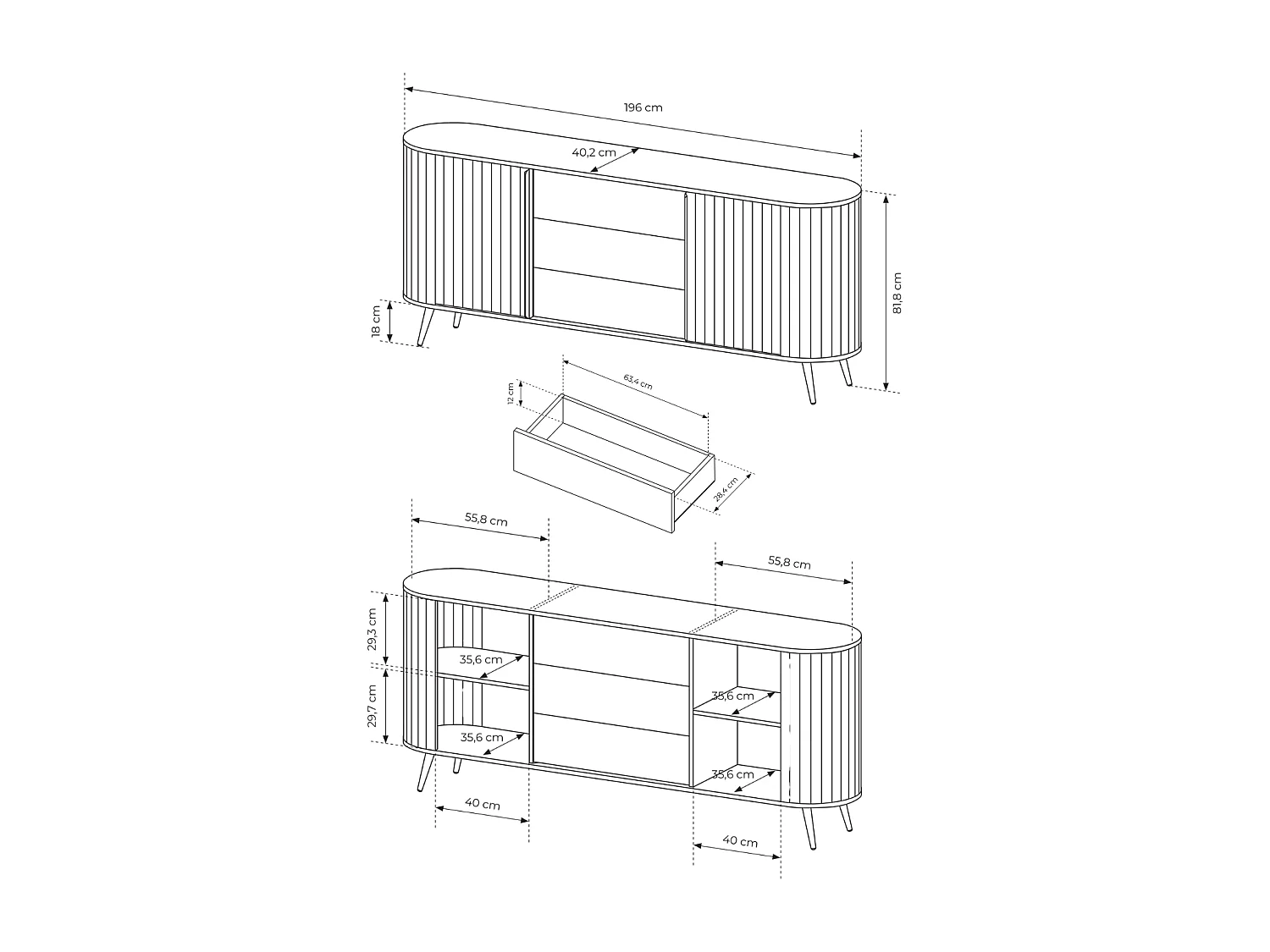 Commode, chêne Cremona, 196 x 81,8 x 40,2 cm