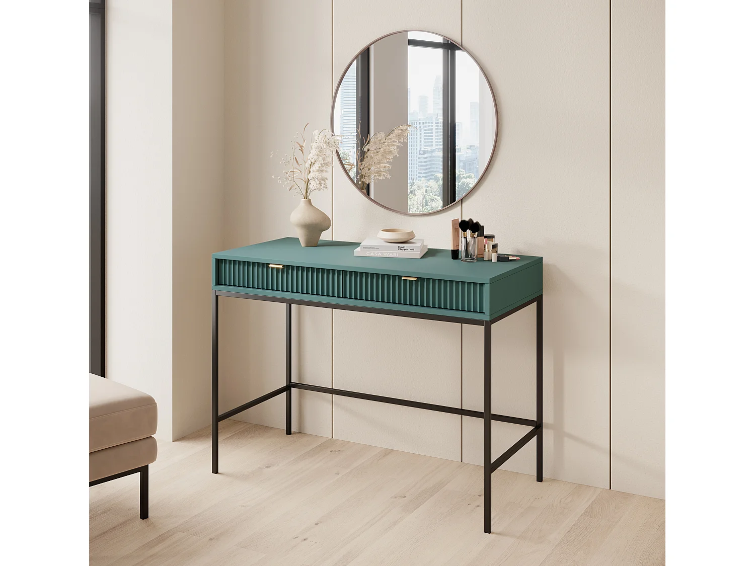 DRESSING TABLE: Labrador, Black, 104 x 78 x 50 cm, gold handles