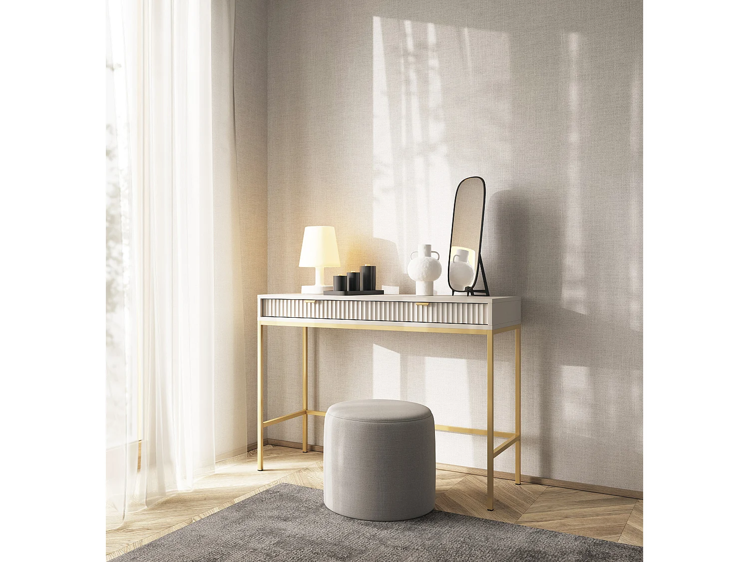 SCHMINKTISCH, Kaschmir, Gold, 104 x 78 x 50 cm, goldene Griffe