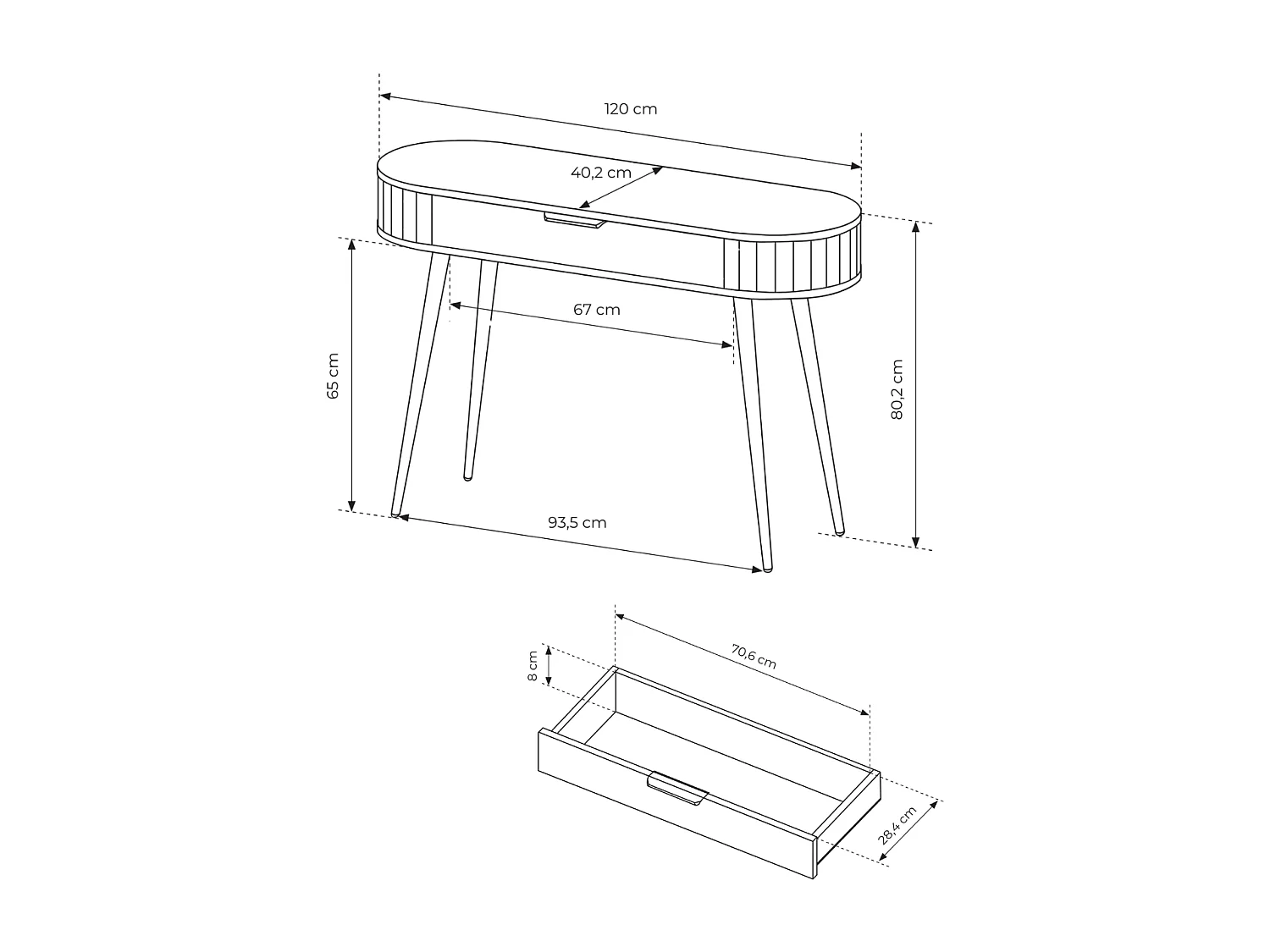 Schminktisch, Eiche Cremona, 120 x 80,2 x 40,2 cm