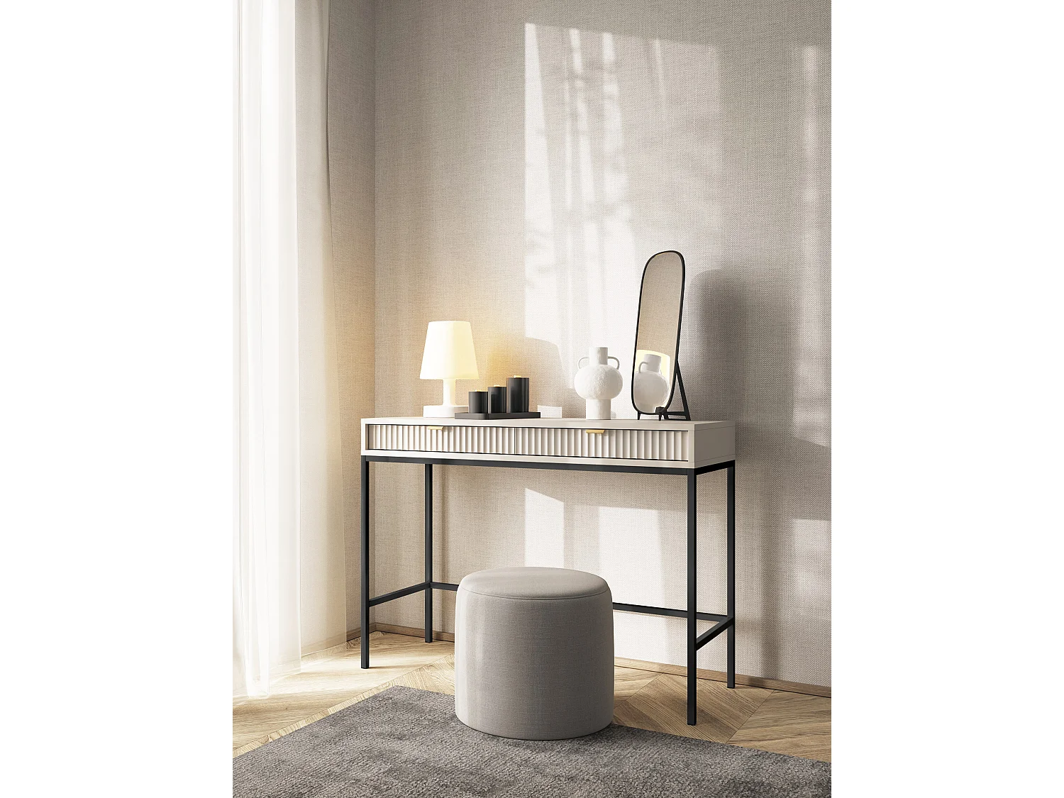 SCHMINKTISCH, Kaschmir, Schwarz, 104 x 78 x 50 cm, goldene Griffe