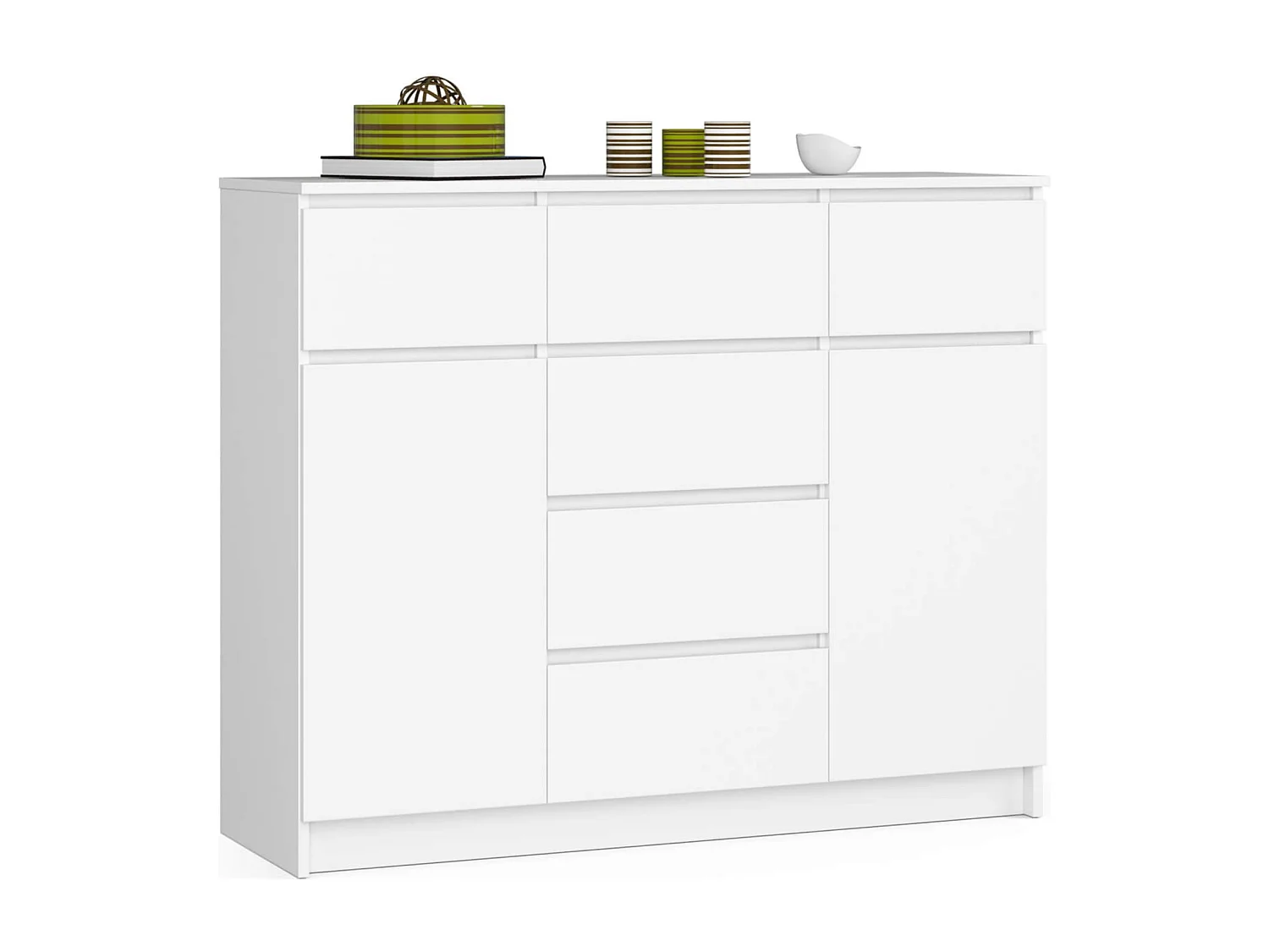 Commode : 6 tiroirs, 2 portes, 4 étagères, blanc, 120 x 99 x 40cm