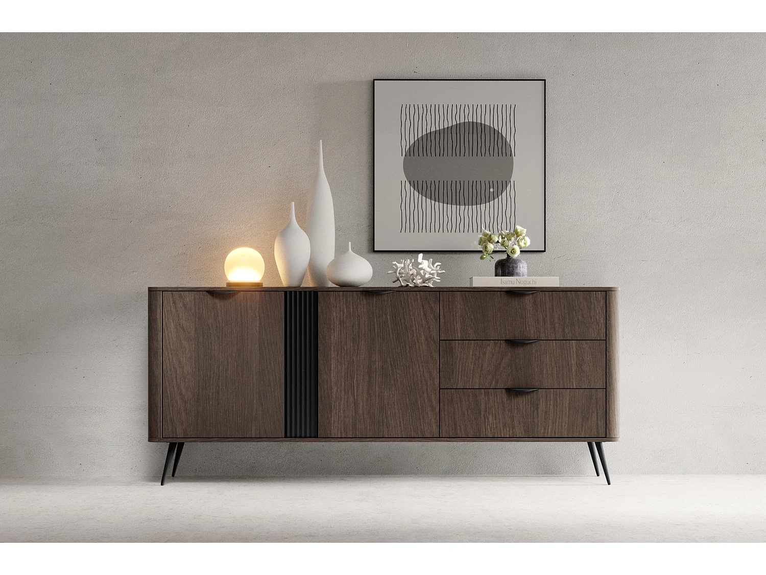 Kommode, Dunin Eiche kombiniert mit Schwarz, 195,2 x 81,2 x 38 cm