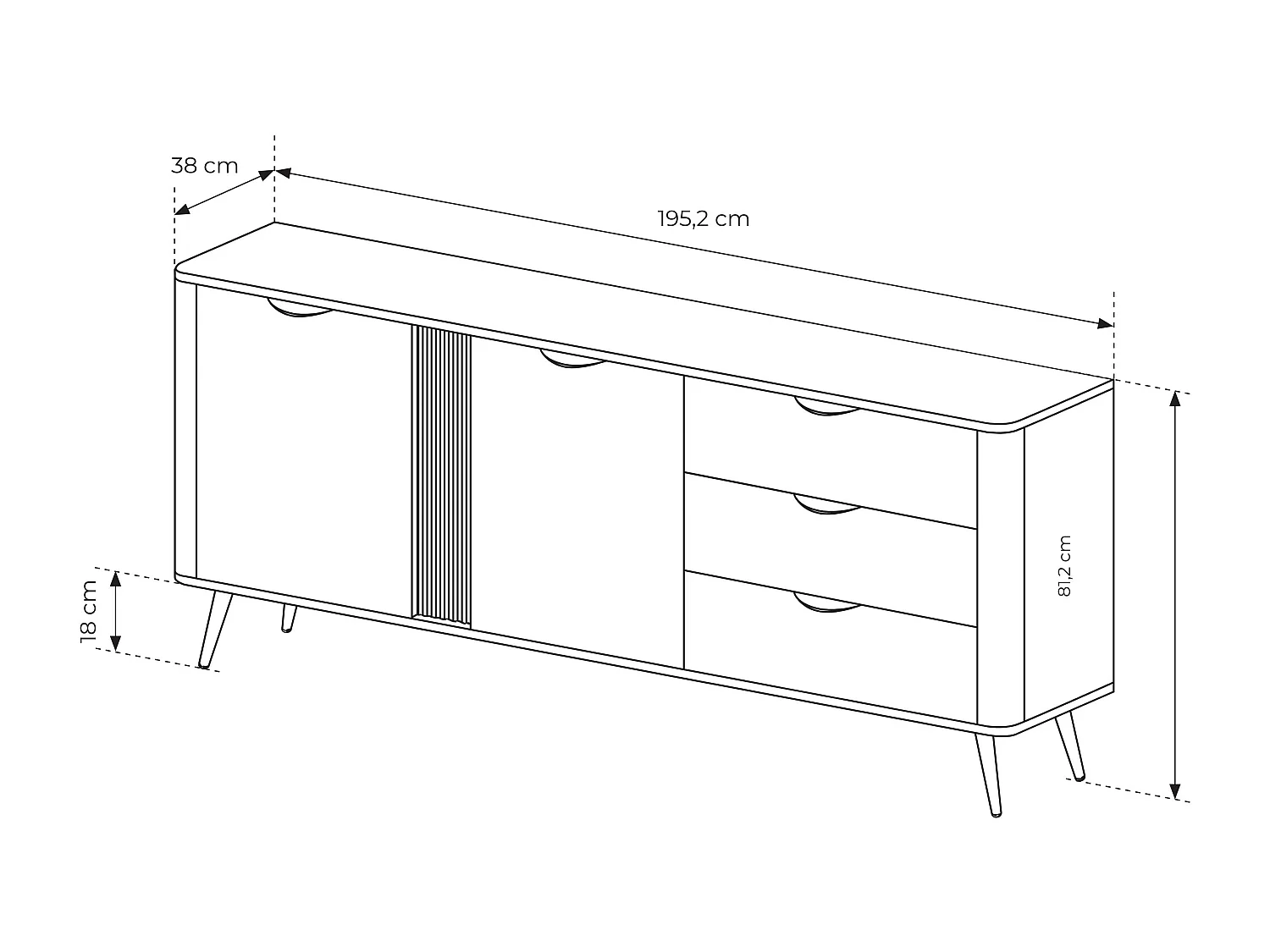 Kommode, Dunin Eiche kombiniert mit Schwarz, 195,2 x 81,2 x 38 cm