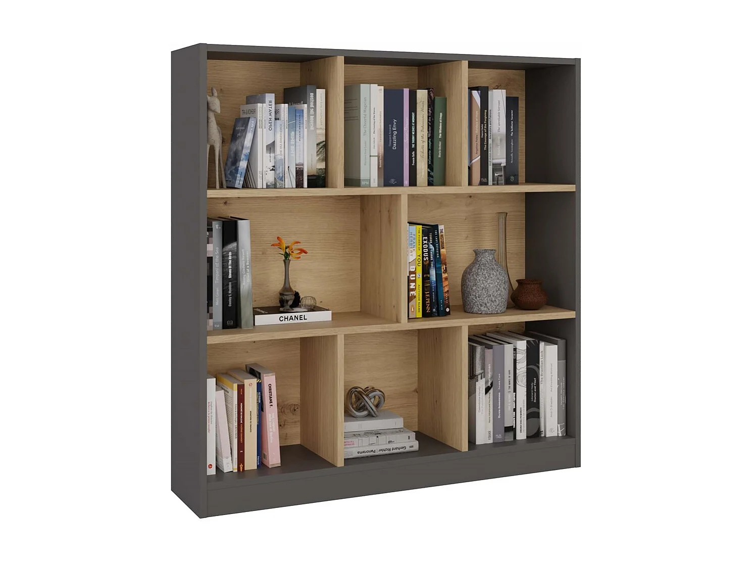 Bibliothèque, anthracite / chêne Artisan, 100 x 104 x 24 cm