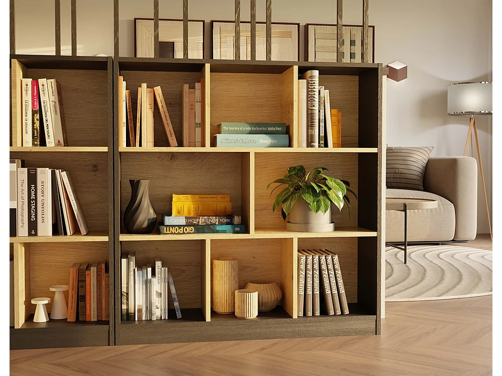 Bibliothèque, anthracite / chêne Artisan, 100 x 104 x 24 cm