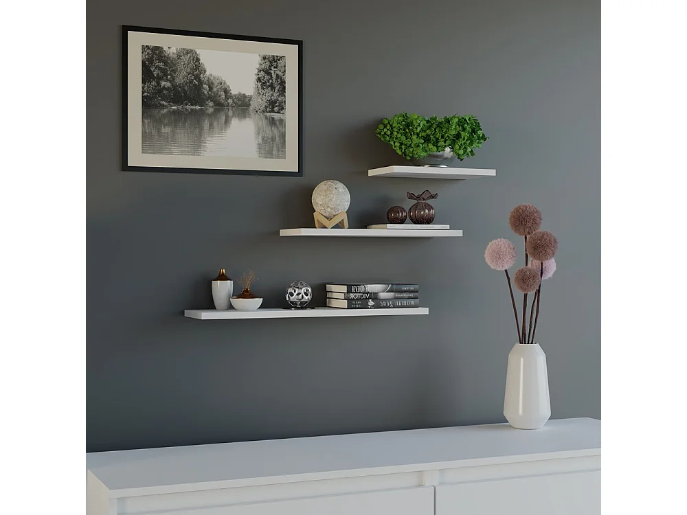 Étagères suspendues, blanches, 60 / 45 / 30 x 1,8 x 15 cm