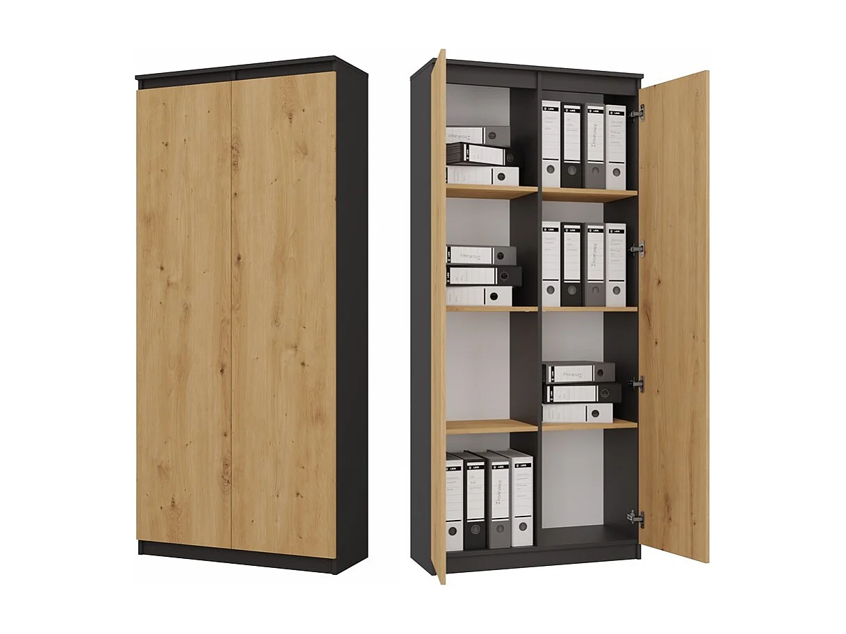 Bibliothèque, anthracite / chêne Artisan, 80 x 180 x 35 cm