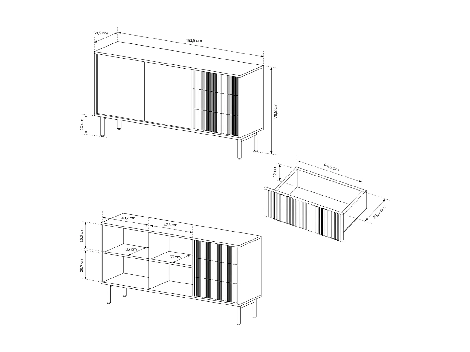 Commode, chêne Cremona, 153,5 x 79,8 x 39,5 cm