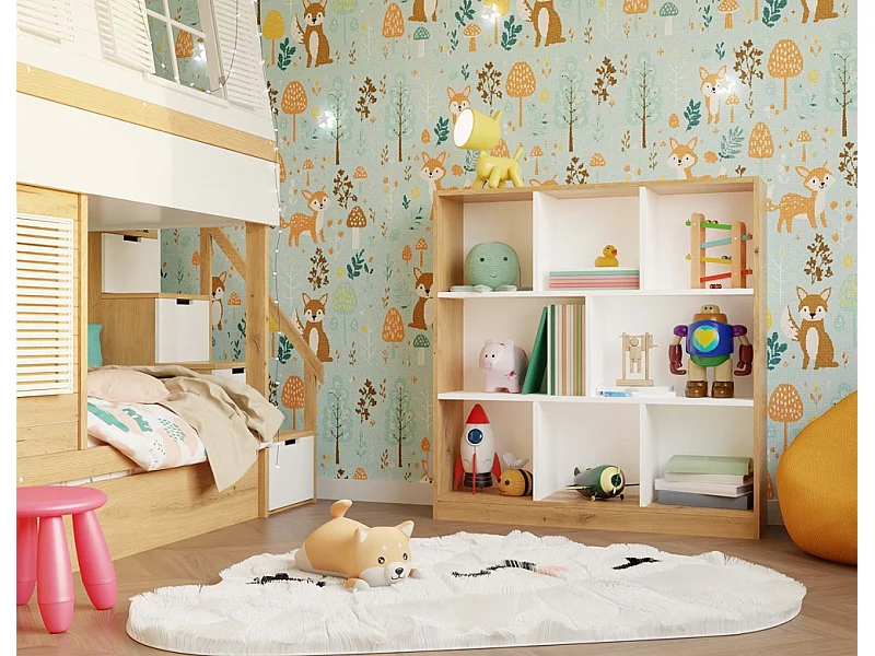 Bibliothèque, Chêne Artisan / Blanc, 100 x 104 x 24 cm