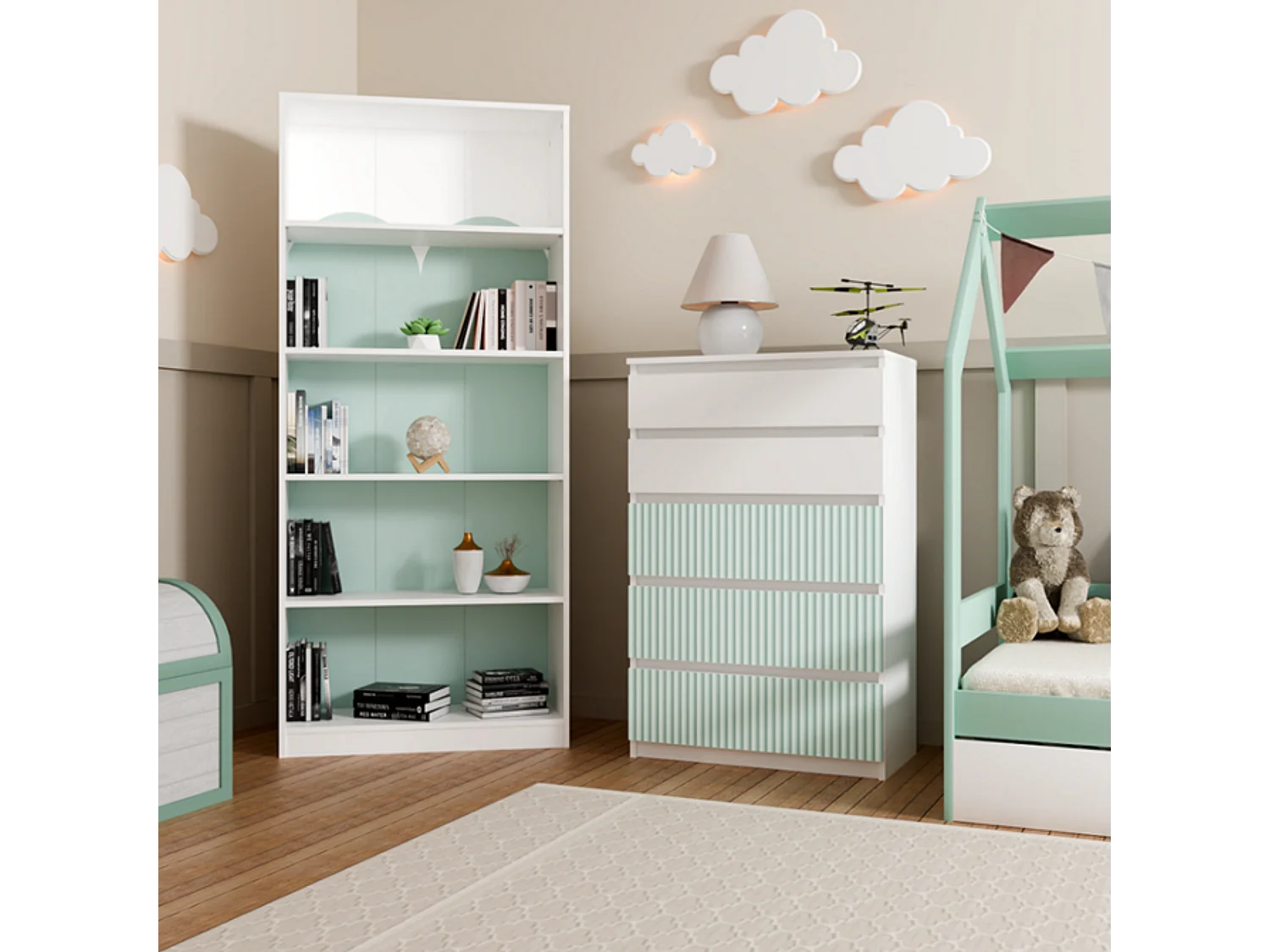 Commode, blanc / menthe, 70 x 109,5 x 40 cm