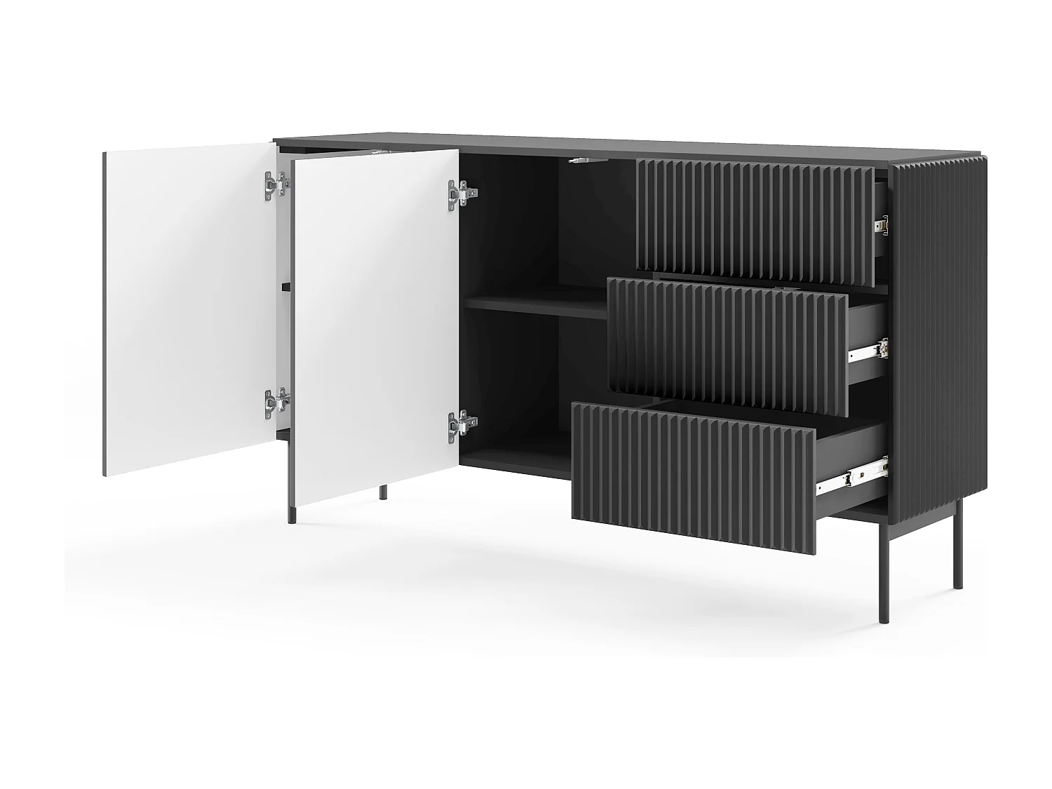 Commode, noir, 147 x 81,2 x 39,8 cm