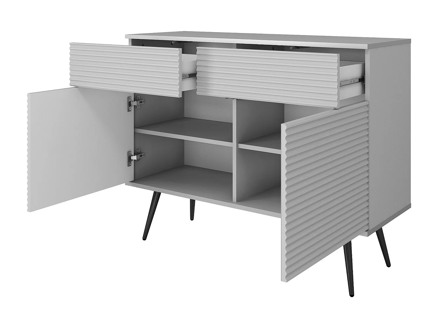 Buffet blanc glamour avec pieds noirs, 107 x 39 x 85 cm