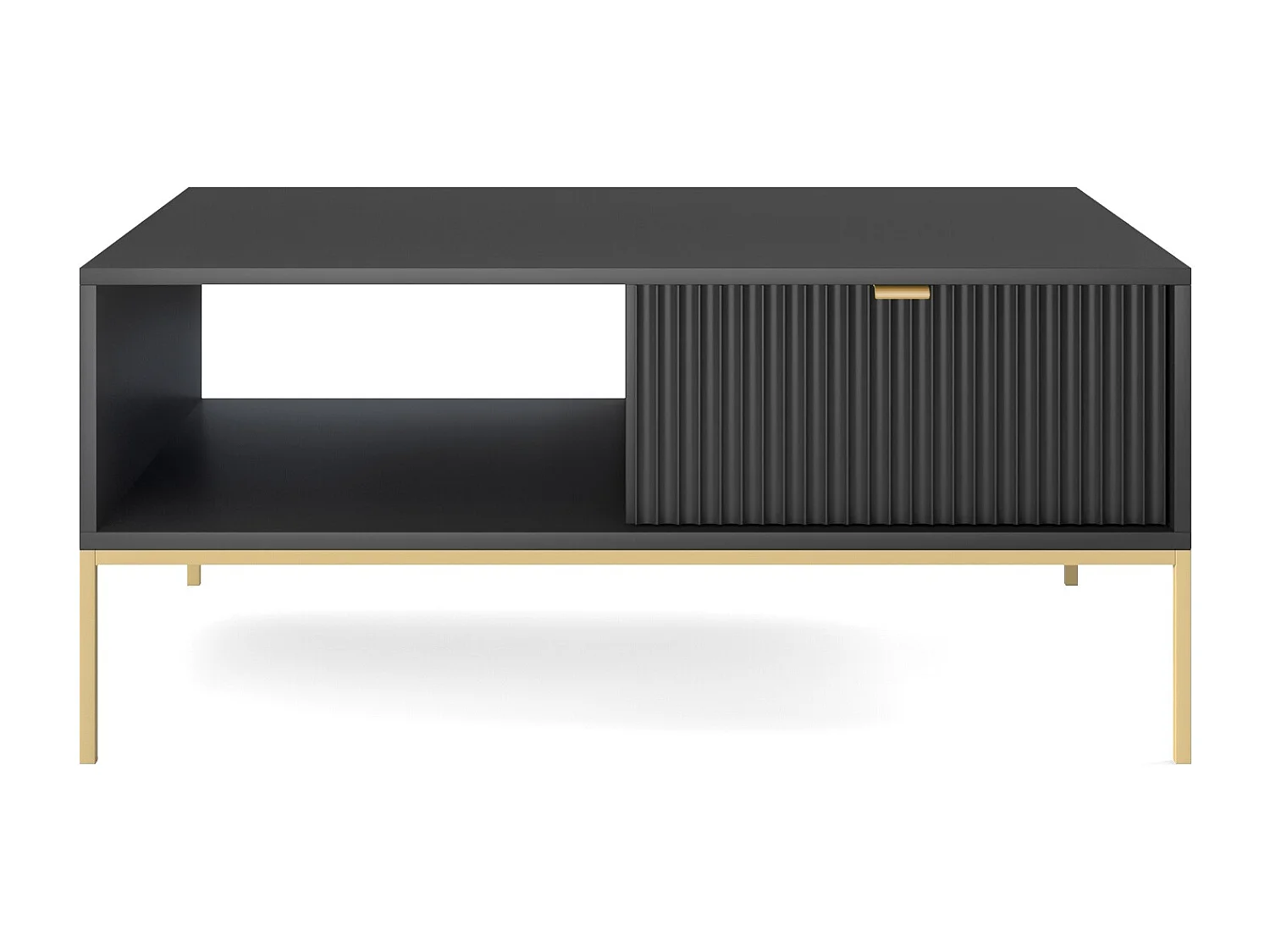 Table basse : 1 tiroir, Noir, or, 104 x 46 x 68 cm, poignées dorées