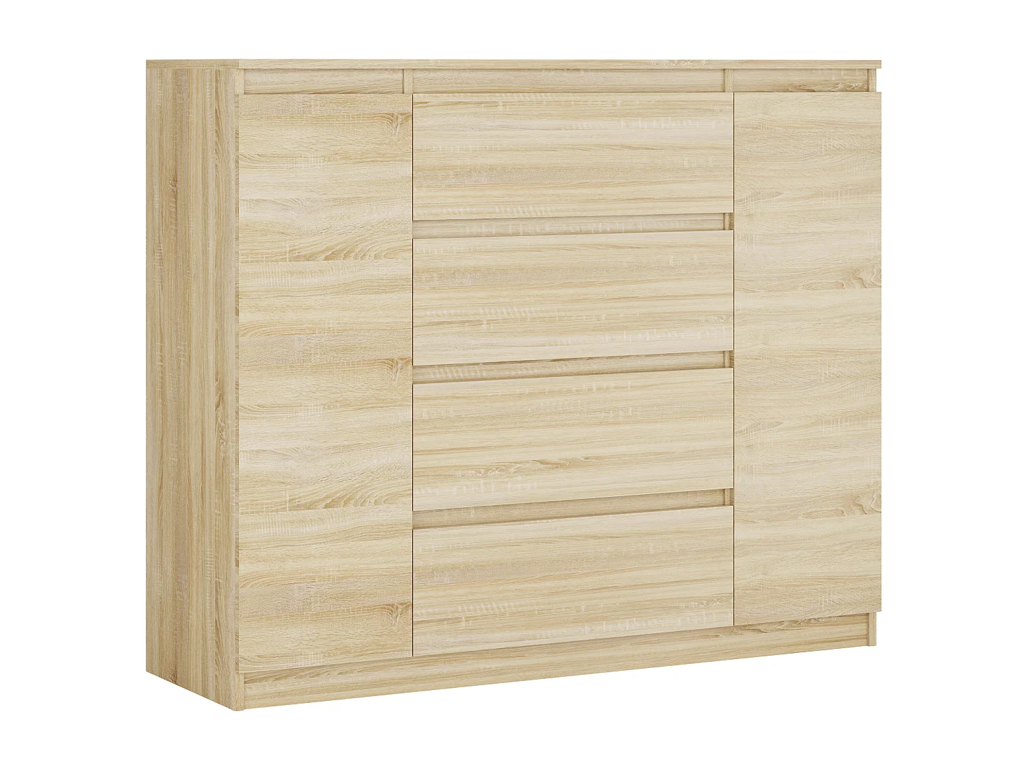Commode : Chêne Sonoma, 140 x 39 x 101 cm, 2 portes, 4 tiroirs
