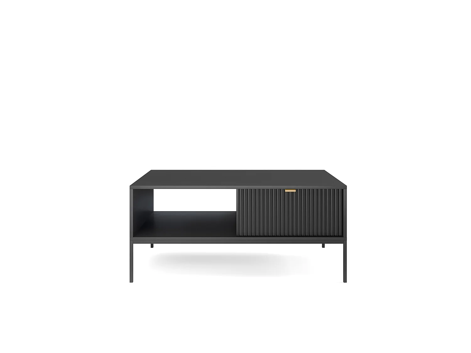 Table basse : 1 tiroir, Noir, Noir, 104 x 46 x 68 cm, poignées dorées