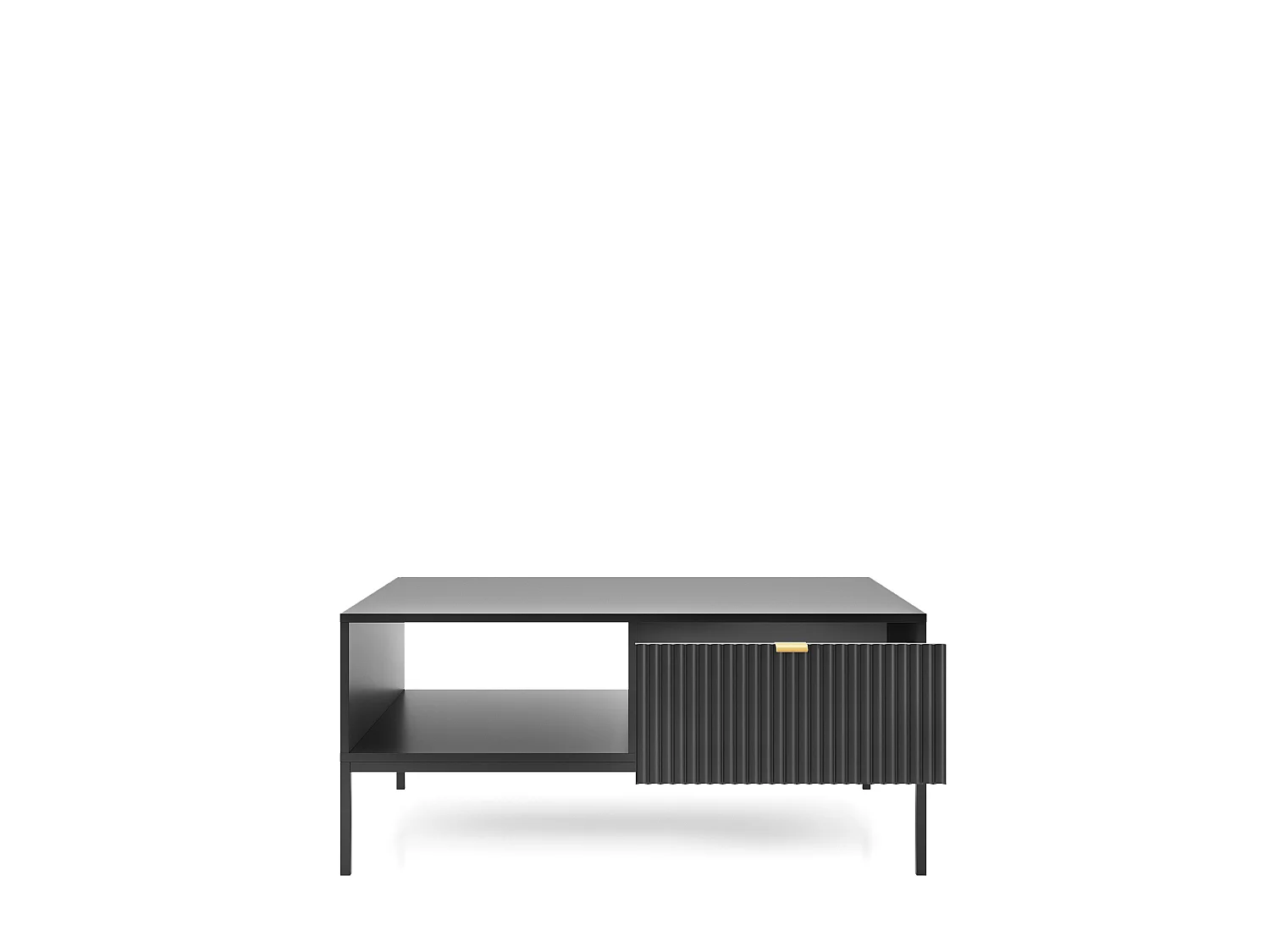 Table basse : 1 tiroir, Noir, Noir, 104 x 46 x 68 cm, poignées dorées