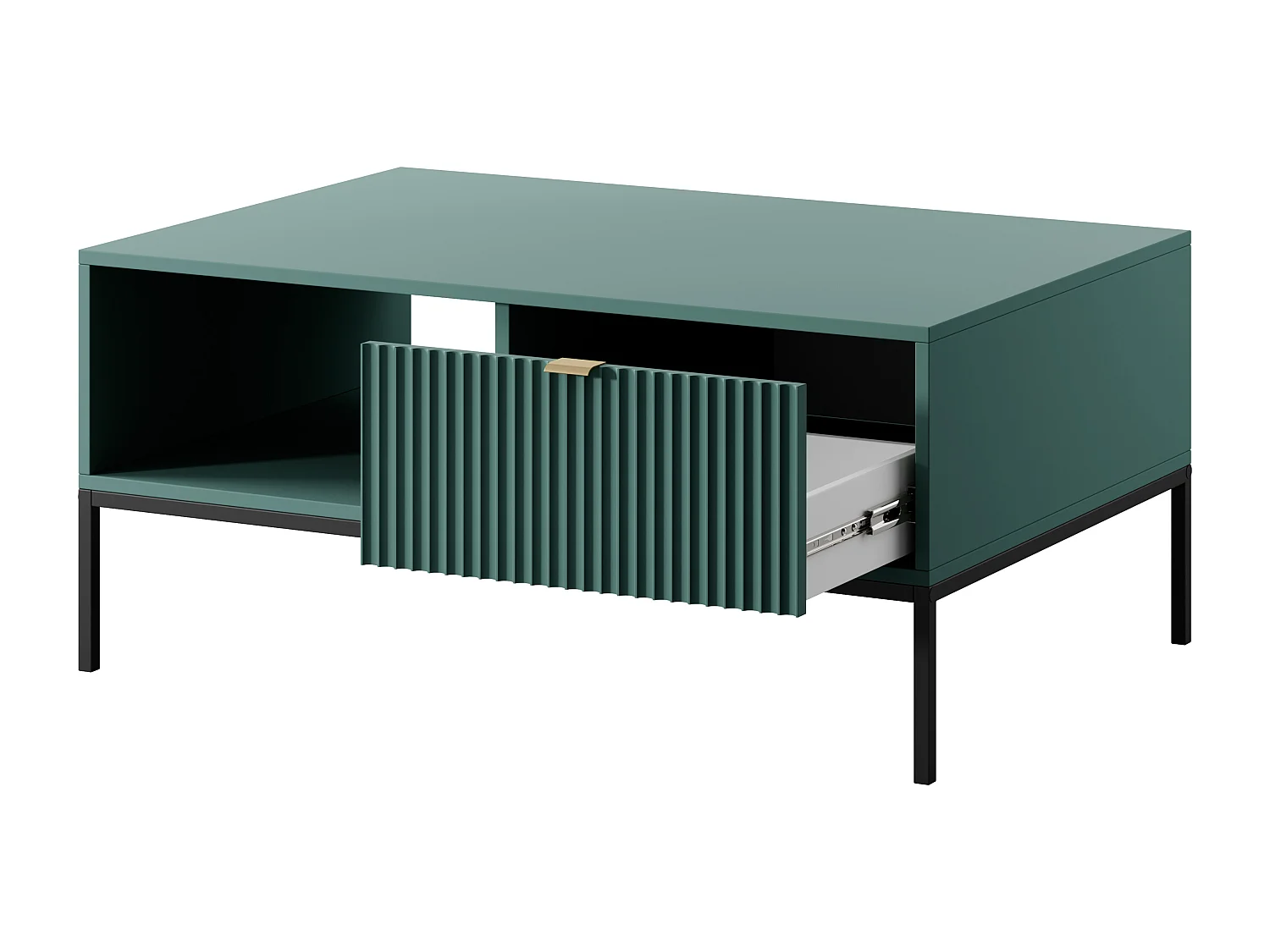 Table basse : 1 tiroir, labrador, Noir, 104 x 46 x 68 cm, poignées dorées