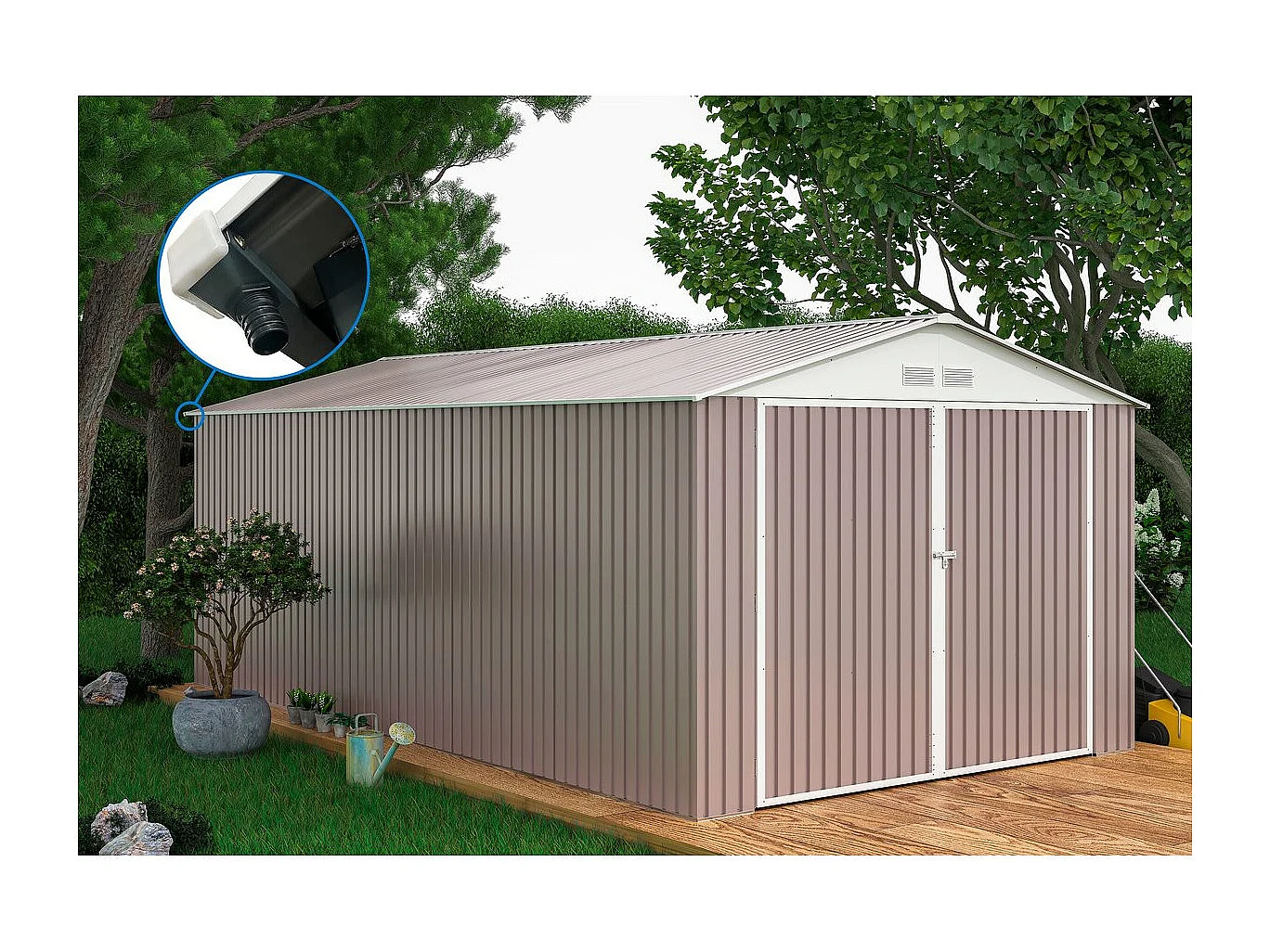 Garage métal "Nevada" - 15,36m² avec gouttière robuste et fonctionnel