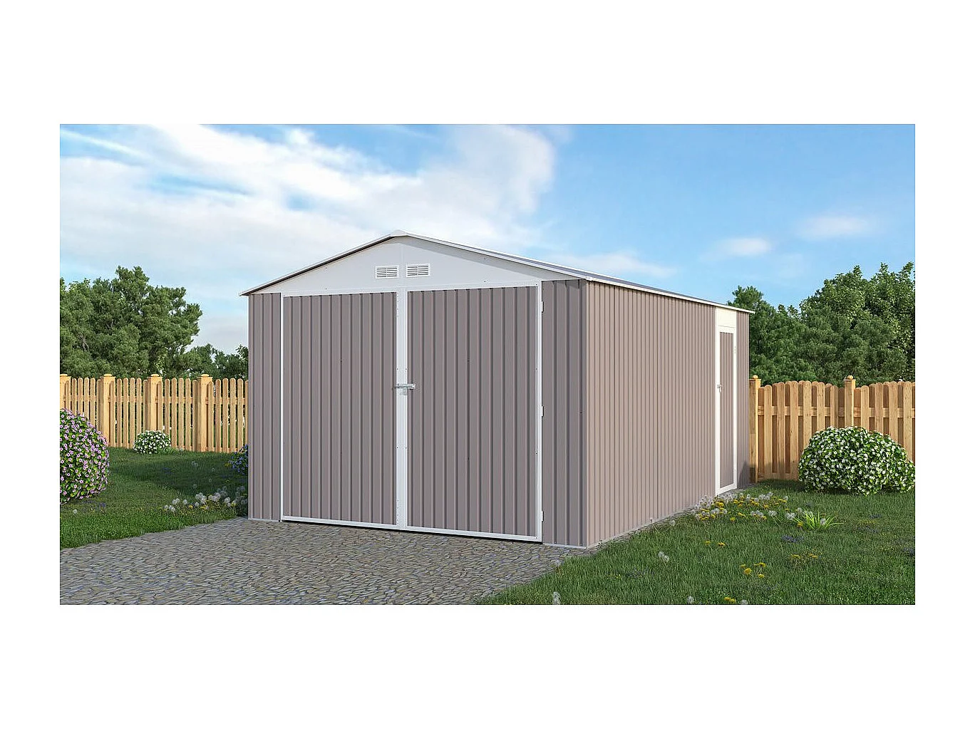 Garage métal "Nevada" - 15,36m² avec gouttière robuste et fonctionnel