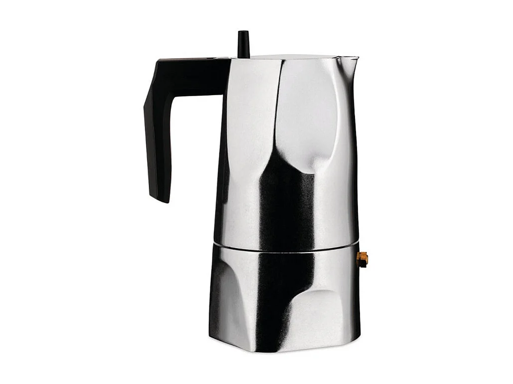 Alessi MT18 3 Ossidiana koffiemachine van grijs aluminium, design Mario Trimarchi, 8,5 cm breed