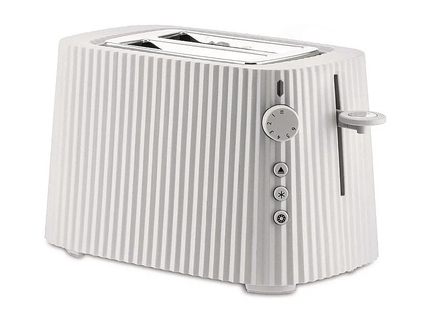 Torradeira Alessi Plissà MDL08W branca com design plissado por Michele De Lucchi, dimensões 34x25x18,5 cm
