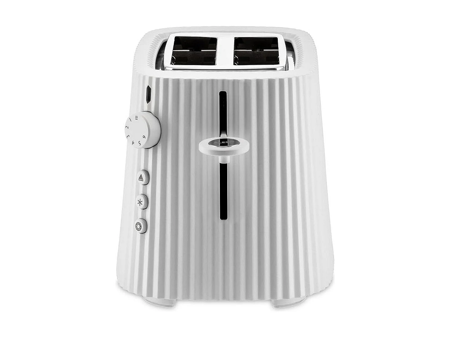 Torradeira Alessi Plissà MDL08W branca com design plissado por Michele De Lucchi, dimensões 34x25x18,5 cm