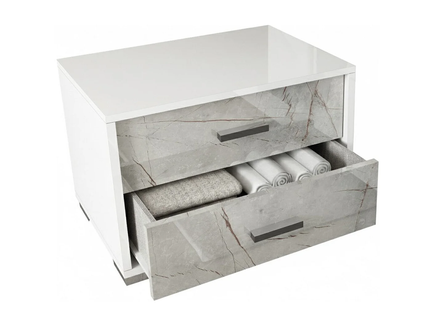 Chevet 2 tiroirs laqué blanc et imitation marbre - GENESIS
