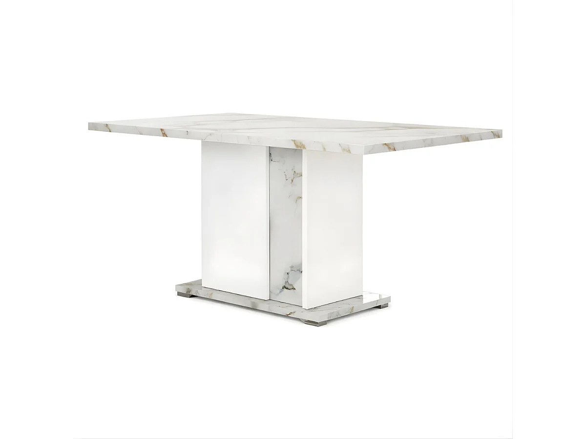 Table repas fixe 160x90cm pied central laqué blanc et imitation marbre - ETOLIS