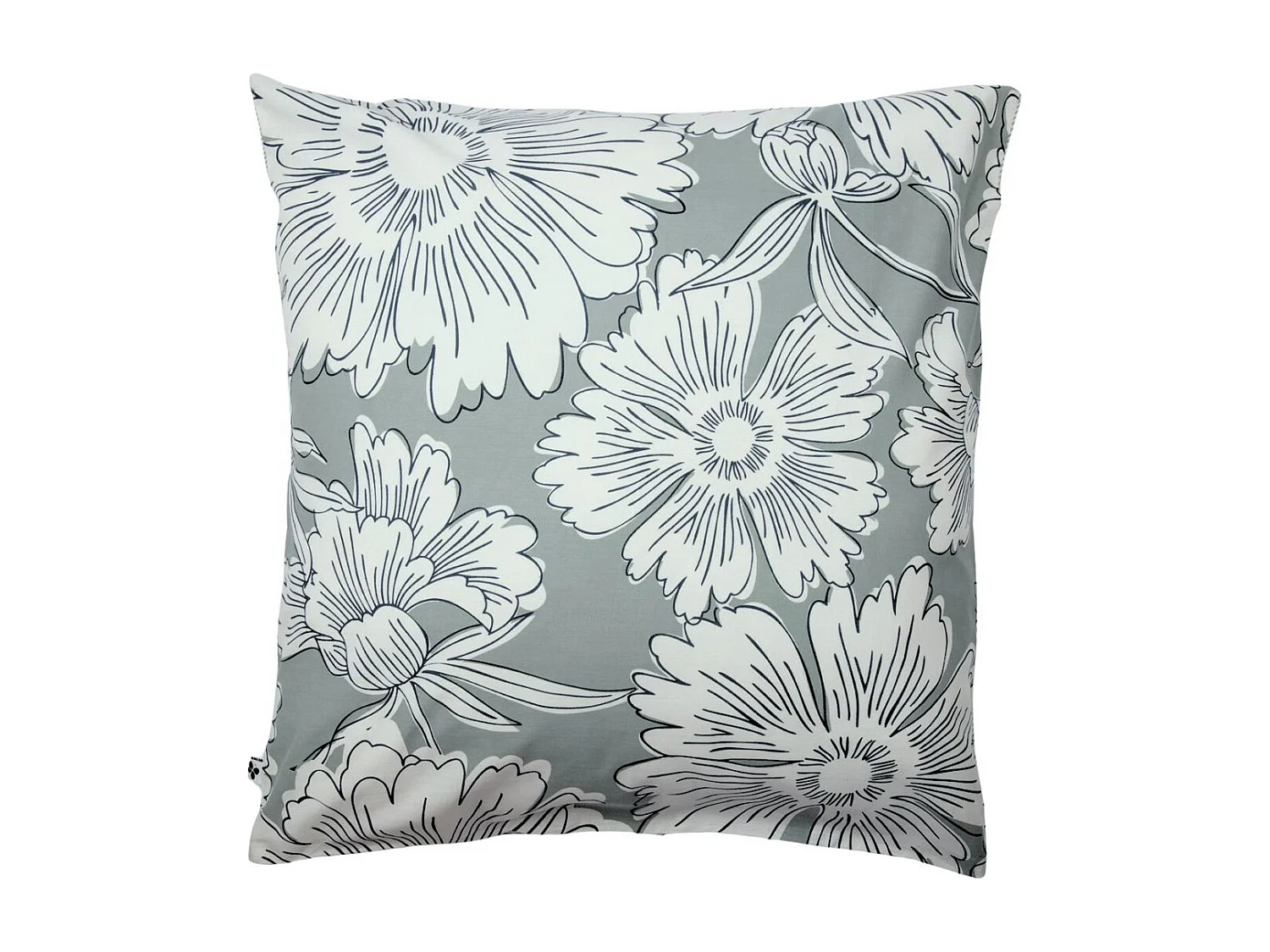 Taie d'oreiller 63x63cm coton imprimé recto floral verso rayé vert sauge et blanc - TAMIA