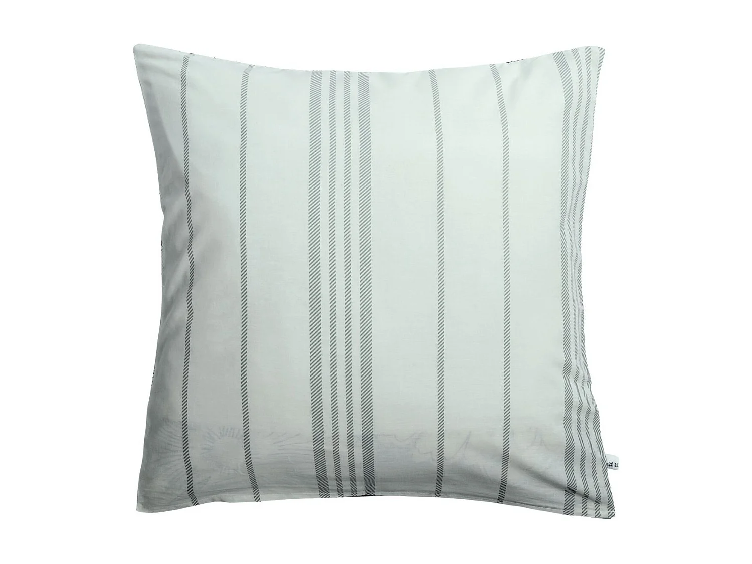 Taie d'oreiller 63x63cm coton imprimé recto floral verso rayé vert sauge et blanc - TAMIA