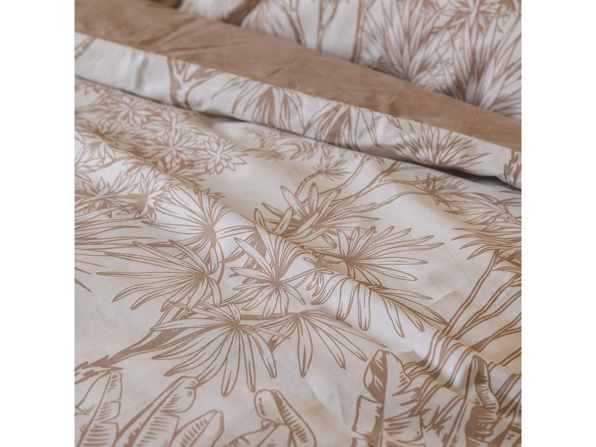 Housse de Couette 260x240cm coton imprimé feuillage blanc et sable - JAVEN