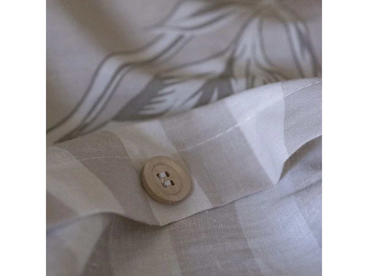 Housse de Couette 260x240cm coton imprimé recto floral verso rayé beige - COTTAGE